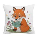 Federa per cuscino per divano stampata con motivo Reading Fox, senza stampa centrale, su richiesta, dimensioni: 50x50 cm (velluto cristallo)