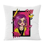 Cuscino per divano stampato con ragazza dai capelli viola con stampa centrale su richiesta, dimensioni: 35x35 cm (velluto granulare Twill)