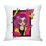Cuscino per divano stampato con ragazza dai capelli viola con stampa centrale su richiesta, dimensioni: 35x35 cm (raso brillante)