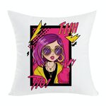 Cuscino per divano stampato con ragazza dai capelli viola con stampa centrale su richiesta, dimensioni: 60x60 cm (peluche corto)