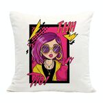 Cuscino per divano stampato con ragazza dai capelli viola con stampa centrale su richiesta, dimensioni: 60x60 cm (velluto olandese)