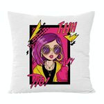 Cuscino per divano stampato con ragazza dai capelli viola con stampa centrale su richiesta, dimensioni: 60x60 cm (velluto granulare Twill)