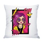 Cuscino per divano stampato con ragazza dai capelli viola con stampa centrale su richiesta, dimensioni: 60x60 cm (raso brillante)