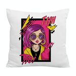 Cuscino per divano stampato con ragazza dai capelli viola con stampa centrale su richiesta, dimensioni: 60x60 cm (velluto di cristallo)