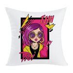 Cuscino per divano stampato con ragazza dai capelli viola con stampa centrale su richiesta, dimensioni: 60x60 cm (elasticità bidirezionale)