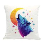 Cuscino per divano stampato Moon Wolf con stampa centrale su richiesta, dimensioni: 35x35 cm (velluto olandese)