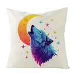 Cuscino per divano stampato Moon Wolf con stampa centrale su richiesta, dimensioni: 35x35 cm (lino bianco)