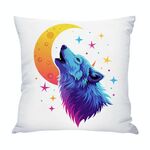 Cuscino per divano stampato Moon Wolf con stampa centrale su richiesta, dimensioni: 35x35 cm (raso lucido)