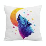 Cuscino per divano stampato Moon Wolf con stampa centrale su richiesta, dimensioni: 35x35 cm (velluto di cristallo)