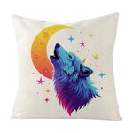 Cuscino per divano stampato Moon Wolf con stampa centrale su richiesta, dimensioni: 40x40 cm (lino bianco)