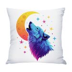 Cuscino per divano stampato Moon Wolf con stampa centrale su richiesta, dimensioni: 60x60 cm (raso lucido)