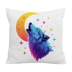 Cuscino per divano stampato Moon Wolf con stampa centrale su richiesta, dimensioni: 60x60 cm (velluto di cristallo)
