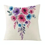 Cuscino per divano stampato con fiori ad acquerello con stampa centrale su richiesta, dimensioni: 35x35 cm (lino bianco)