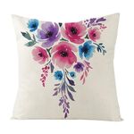Cuscino per divano stampato con fiori ad acquerello con stampa centrale su richiesta, dimensioni: 40x40 cm (lino bianco)