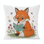 Cuscino per divano stampato Reading Fox con stampa centrale su richiesta, dimensioni: 35x35 cm (velluto granulare Twill)