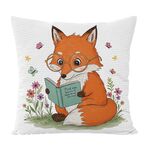 Cuscino per divano stampato Reading Fox con stampa centrale su richiesta, dimensioni: 40x40 cm (velluto granulare Twill)
