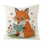 Cuscino per divano stampato con stampa Reading Fox con nucleo stampato su richiesta, dimensioni: 40x40 cm (lino bianco)
