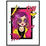 Dipinto decorativo con ragazza dai capelli viola con cornice PS, stampa su richiesta, dimensioni: 15x20 cm