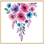 Dipinto decorativo con fiori ad acquerello con cornice in lega di alluminio, stampa su richiesta, dimensioni: 90x90 cm