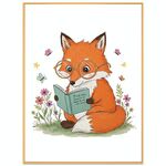 Dipinto decorativo Reading Fox con cornice in lega di alluminio, stampa su richiesta, dimensioni: 15x20 cm