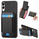 Per Samsung Galaxy S25 Edge 5G Custodia per telefono con supporto a portafoglio verticale in fibra di carbonio (nero)
