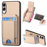 Per Samsung Galaxy S25 Edge 5G Custodia per telefono con supporto a portafoglio verticale in fibra di carbonio (cachi)