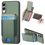 Per Samsung Galaxy S25 Edge 5G Custodia per telefono con supporto a portafoglio verticale in fibra di carbonio (verde)