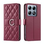 Per Xiaomi 14T Custodia per telefono in pelle con fibbia ad anello rombica (rosso)