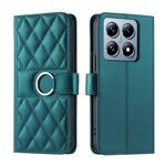 Per Xiaomi 14T Custodia per telefono in pelle con fibbia ad anello rombica (verde)