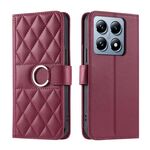 Per Xiaomi 14T Pro Custodia per telefono in pelle con fibbia ad anello rombica (rosso)