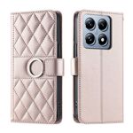 Per Xiaomi 14T Pro Custodia per telefono in pelle con fibbia ad anello rombica (oro rosa)