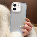 Per iPhone 12 Custodia per telefono in TPU ibrido PC con colori a contrasto glitterati (blu bianco)