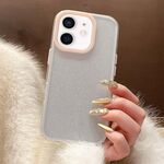 Per iPhone 12 Custodia per telefono in TPU ibrido PC con colori a contrasto glitterati (bianco rosa)