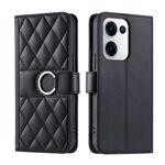 Per OPPO Reno13 5G Custodia per telefono in pelle con fibbia ad anello rombica (nera)