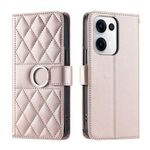 Per OPPO Reno13 5G Custodia per telefono in pelle con fibbia ad anello e rombi (oro rosa)