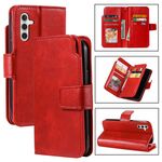 Per Samsung Galaxy S24 FE 5G Tri-Fold 9-Card Wallets Custodia per telefono in pelle (rosso)