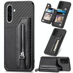 Per Samsung Galaxy S25+ 5G Custodia per telefono con cerniera a portafoglio orizzontale in fibra di carbonio (nero)