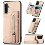 Per Samsung Galaxy S25+ 5G Custodia per telefono con cerniera a portafoglio orizzontale in fibra di carbonio (cachi)