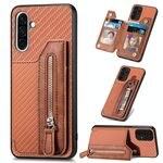 Per Samsung Galaxy S25+ 5G Custodia per telefono con cerniera a portafoglio orizzontale in fibra di carbonio (marrone)