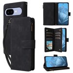 Per Google Pixel 9a Custodia in pelle per telefono multifunzionale con portafoglio multi-carta (nero)