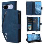 Per Google Pixel 9a Custodia in pelle per telefono multifunzionale con portafoglio multi-carta (blu)