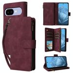 Per Google Pixel 9a Custodia in pelle per telefono multifunzionale con portafoglio multi-carta (rosso vino)