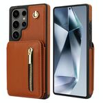 Per Samsung Galaxy S25 Ultra 5G YM006 Custodia per telefono con cerniera e doppia cordicella (marrone)