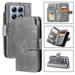 Per Xiaomi 14T Pro Tri-Fold 9-Card Wallets Custodia per telefono in pelle (grigio)