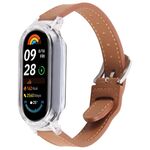 Per Xiaomi Smart Band 9 Custodia per PC Cinturino per orologio in microfibra integrato in pelle (trasparente + marrone)
