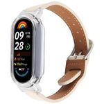 Per Xiaomi Smart Band 9 Custodia per PC Cinturino per orologio in microfibra integrato in pelle (trasparente + beige bianco)