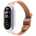 Per Xiaomi Smart Band 9 Custodia per PC Cinturino in pelle microfibra integrato (trasparente + rosa)