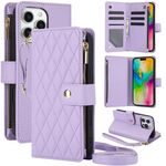 Per iPhone 16 Pro YM016 Custodia per telefono in pelle con cerniera rombica e cordino (viola chiaro)