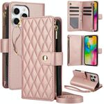 Per iPhone 16 Pro YM016 Custodia per telefono in pelle con cerniera rombica e cordino (oro rosa)