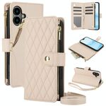 Per iPhone 16 Plus YM016 Custodia per telefono in pelle con cerniera rombica e cordino (albicocca)